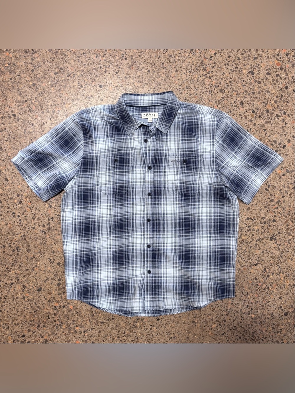 Orvis Plaid Angler Guide Button Down Up Performance Shirt (XL) Blue, White, Blac